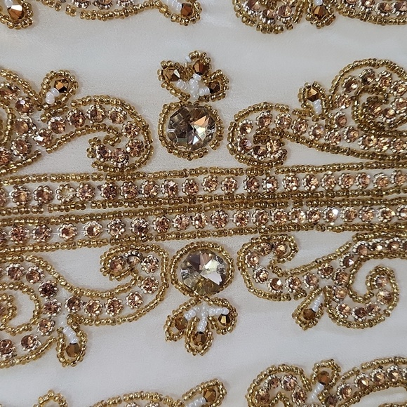 Abdulla Shehab Trading kaftan evening gown cream colored gold beads and crystals - Picture 6 of 16